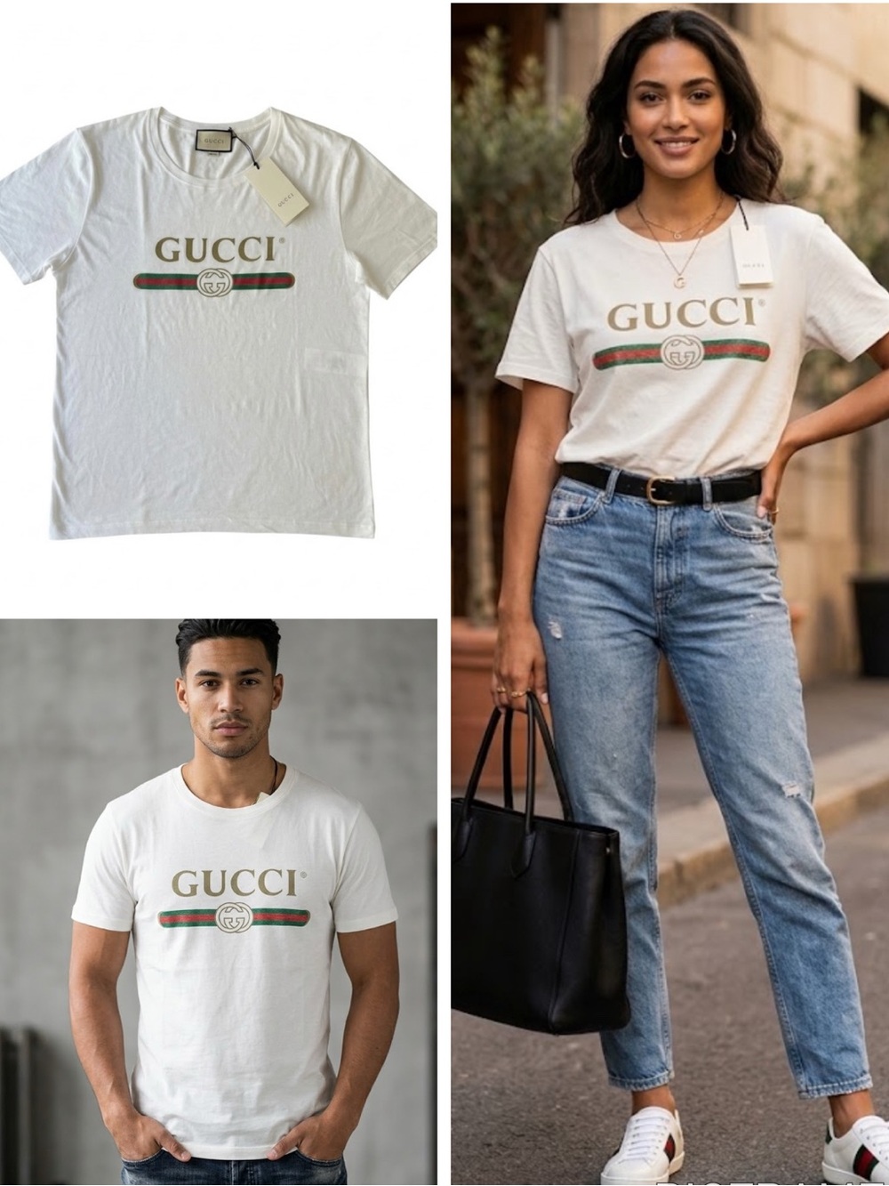 GUCCI Vintage Web Print Logo T-Shirt White XL NWT 440103